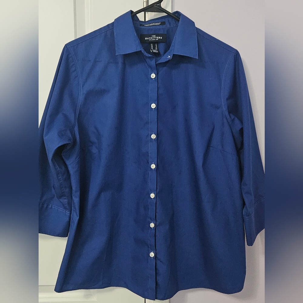 Lands' End Womens Dark Blue Button Down Shirt - Petite 14